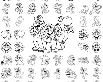 Pacchetto SVG di Super Mario per Cricut e sublimazione, pacchetto clipart di Mario, file di taglio di Mario, clipart di Mario, font di Super Mario, png di Mario