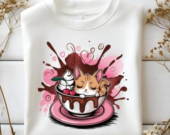 Chibi Figaro Dessert Png, Kawaii Cat Ice Cream Clipart, Cute Kitten in Sundae Bowl Png, Sweet Pet Digital Art, Instant Download