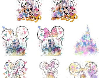 Watercolor Castle Png Bundle, Mouse Ear Magic Castle Png, Retro Colorful Kingdom Design for Sublimation, Digital Download Png
