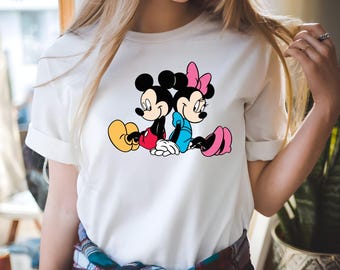 Mickey Mouse and Minnie Mouse Sitting Back to Back Svg, Couple Mouse Shirt Design, Cute Cartoon Mouse Png Clipart, Digital Download