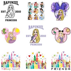 Rapunzel Princess PNG Bundle, Cute Rapunzel Mickey Ears Clipart, Rapunzel Castle Sublimation Design, Cartoon Rapunzel Digital Download
