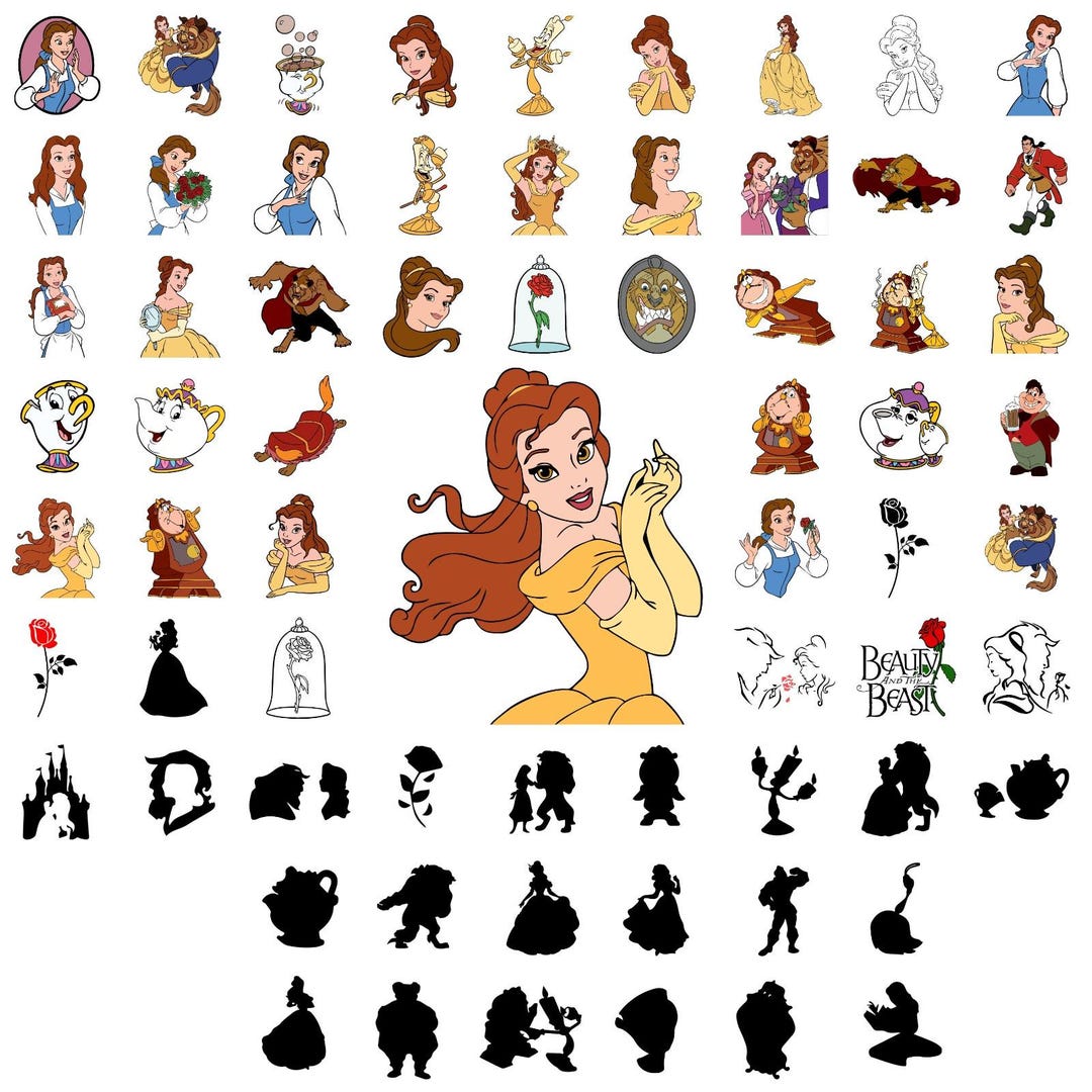 Beauty and Beast SVG PNG Bundle, Belle Princess Clipart for Shirts ...