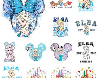 Chibi Elsa PNG, Design orecchie da topo Frozen, Clipart della regina delle nevi con fiocco blu, Maglietta di compleanno PNG, Sublimazione del castello invernale, Download digitale