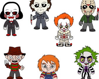 Mini Horror SVG Bundle, Halloween Horror Characters SVG, Cute Horror Friends for Cricut, Scary Movie SVG Files, Instant Digital Download