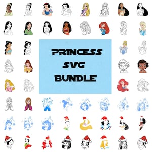 Princess SVG Bundle, Tiana Rapunzel Frozen Clipart, Belle Aurora Ariel Silhouette SVG, Snow White Cinderella Cricut Files, Digital Download