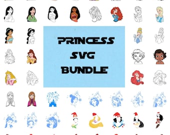 Princess SVG Bundle, Tiana Rapunzel Frozen Clipart, Belle Aurora Ariel Silhouette SVG, Snow White Cinderella Cricut Files, Digital Download