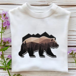 Geometric Bear Mountain Png, Rustic Forest Wildlife Clipart, Nature Inspired Outdoor Shirt Design, Adventure Sublimation, Digital Download