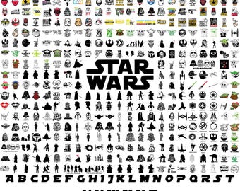 Mega Bundle SVG di Star Wars, oltre 3000 disegni PNG SVG, clipart di Yoda e Darth Vader mandaloriani, file Silhouette Cricut, set digitale a strati
