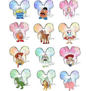 Pastel Toy Story Png Bundle, Watercolor Mickey Head Clipart, Woody Buzz Jessie Forky Rex Clipart Pack, Sublimation Png Instant Download