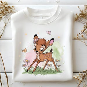 Pastel Wildflower Bambi Png, Cute Baby Deer Clipart for Sublimation, Woodland Animal Art for Nursery Decor, Spring Design, Digital Download