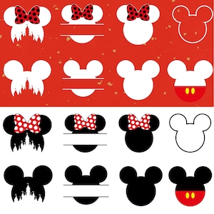 Mickey Minnie Head SVG Bundle, Mouse Ears Outline with Bow, Silhouette Cut Files for Cricut, Mouse Head Clipart, Instant Download