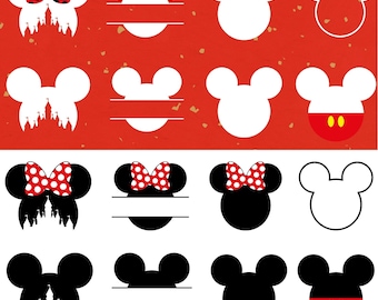 Mickey Minnie Head SVG Bundle, Mouse Ears Outline with Bow, Silhouette Cut Files for Cricut, Mouse Head Clipart, Instant Download