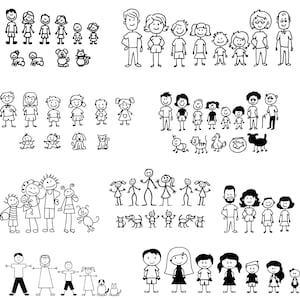 Stick Family Clipart Bundle Png, Mom Dad Kids Pet Drawing, Family Portrait png, Cute Family Art Set for Cricut & Sublimation