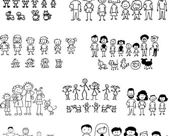 Stick Family Clipart Bundle Png, Mom Dad Kids Pet Drawing, Family Portrait png, Cute Family Art Set for Cricut & Sublimation