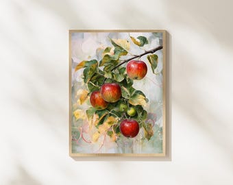 Impression botanique pomme, art mural récolte d'automne, décoration de cuisine de ferme, affiche en téléchargement numérique