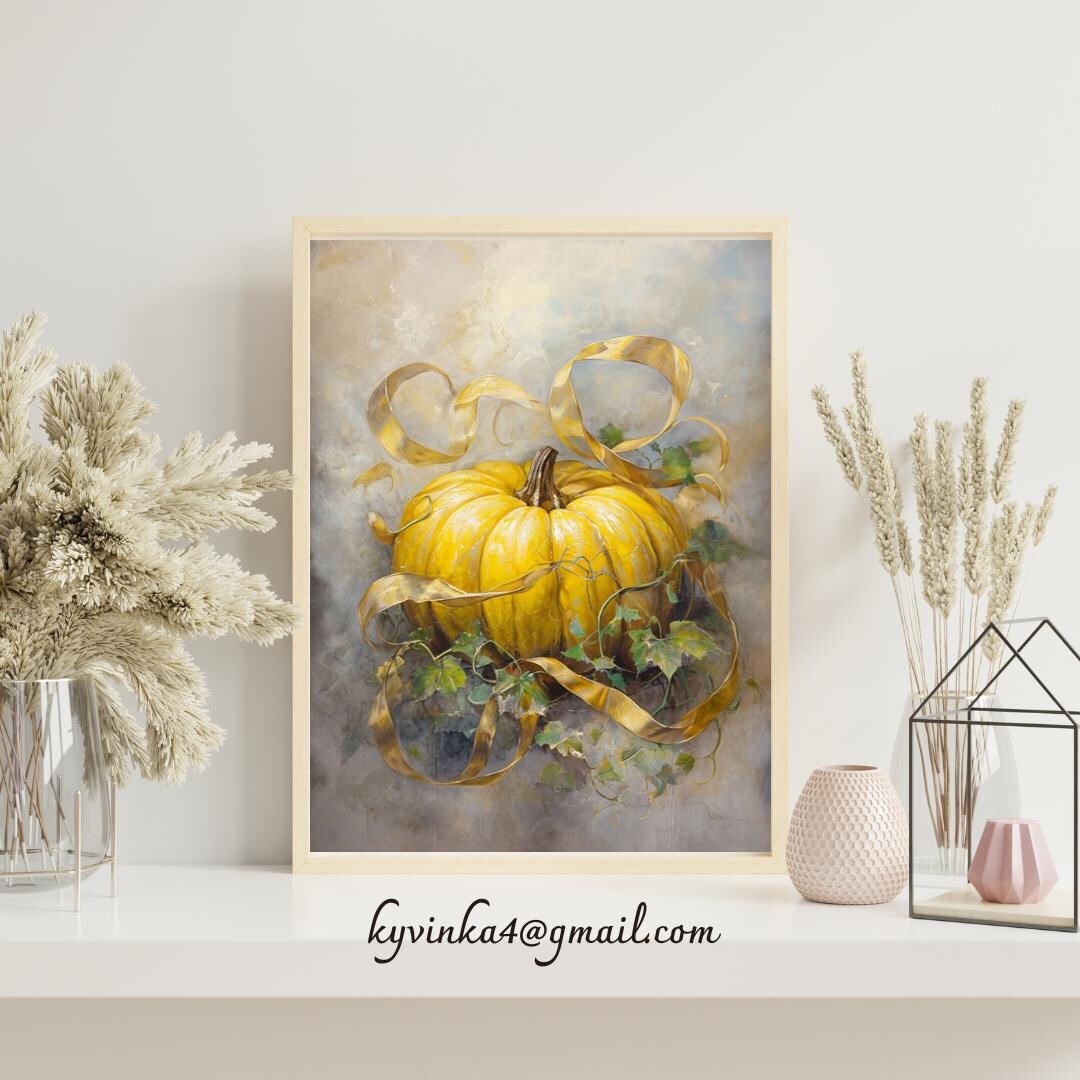 Vintage Pumpkin Still Life Art Print: Rustic Autumn Decor (digital ...