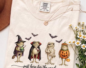 Halloween Frog Costumes Comfort Colors® Shirt, Spooky Frog Graphic Tee, Just Here For The Candy Shirt, Funny Halloween Tee, Not impressed