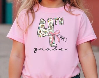 Custom 4th Grade Shirt, Fourth Grade Teacher Shirt, Back to School Kids Shirt, Personalized First Day of School Tee, Cute 4th Grade Girl Tee