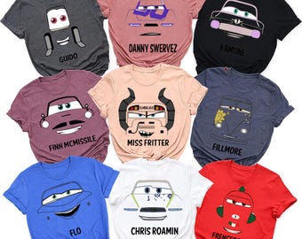 Cars Family Birthday Shirts, Lightning McQueen and Sally Matching Tees, Radiator Springs Group Outfit, Custom Name Race Car Party Gift, Red