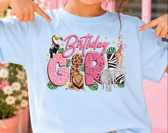 Jungle Animals Birthday Girl Shirt, Safari Party T-Shirt, Zoo Birthday Girl Outfit, Wild Theme Birthday Shirt, Kids Animal Safari Tee