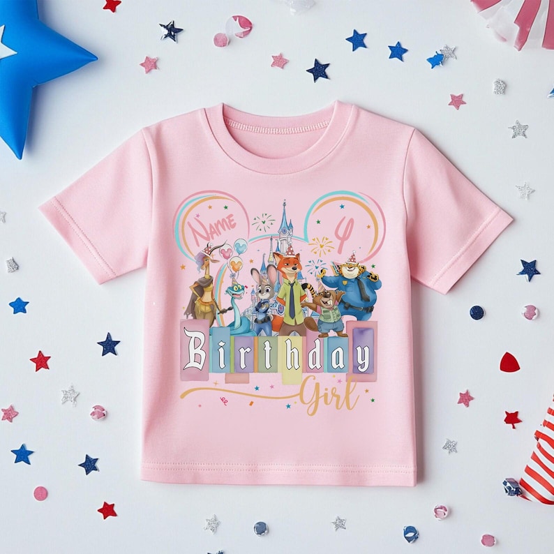 Zootopia Birthday Shirt, Custom Disney Birthday Boy Tee, Family Matching Castle Shirt, Personalized Name Age Kids Tee, Judy Hopps Nick Wilde immagine 3