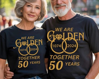 Camisetas de aniversario de oro, camiseta de 50 aniversario de bodas, regalos de aniversario para parejas, camisetas de aniversario a juego, camiseta "Casados en 1974", regalo.