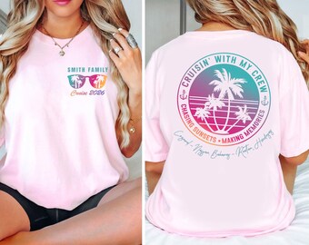 Matching Family Cruise 2026 Shirts, Personalize Group Vacation Tee, Cruisin With My Crew T-shirt, Tropical Palm Tree Graphic, Custom Name