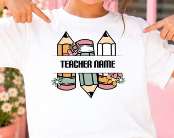 Personalized Teacher Shirt, Custom Teacher Name T Shirt, Back To School Shirt, Teacher Appreciation Gift, Retro Pencil Teacher Tee