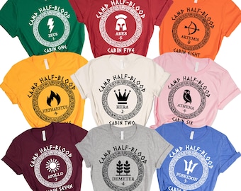 Camp Half-Blood T-Shirt, Greek Mythology Tee, Percy Jackson Cabin Tee, Poseidon Athena Ares Zeus Apollo Top, Group Halloween Costume