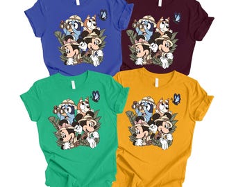 Bluey and Mickey Safari Shirt, Disney Family Vacation TShirt, Mickey Minnie Matching Tee, Bluey Bingo Camp Top, Disneyworld Trip Gift