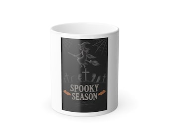 Mok met kleurverandering spookachtig seizoen - Perfect voor Halloween, cadeau voor heksenliefhebbers, unieke vakantiemok, Halloween-decor, koffiekopje