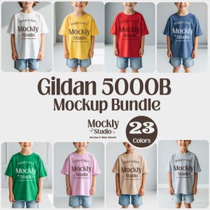 GILDAN 5000B Youth T-Shirt Mockup Bundle | Kids Shirt Model JPG | 23 Colors Lifestyle |Digital Download Model Mockups for POD & Etsy Sellers