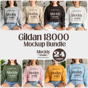 Lot de maquettes Gildan 18000 | Sweat-shirt ras du cou 24 couleurs Modèles JPG | Ensemble de maquettes de sweat-shirt unisexe haute résolution G18000, maquette tendance