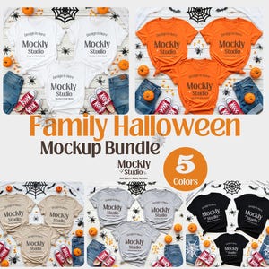 Family Shirt Mockup Bundle | 5 Colors Flat lay Halloween Family Tee Set | High-Quality JPG | Matching Group T-Shirt Mockups for Etsy
