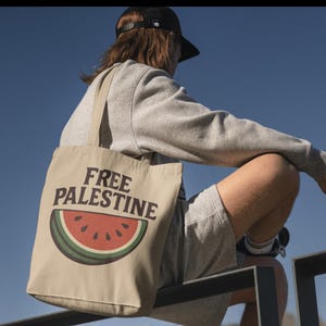 Free Palestine Watermelon Tote Bag: Eco Cotton Activist Bag
