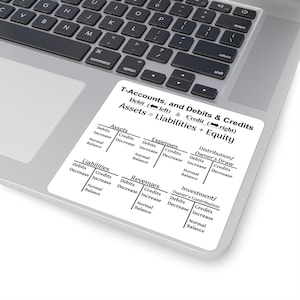 Accounting T-Account Glossy Sticker: Vinyl Laptop Decal To Learn Bookkeeping, Learn Journal Entries Aid, T-Chart Debit Credit Cheat Sheet