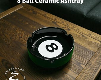 8 Ball Ceramic Ashtray – Pool Style Smoker Accessory, Black Home