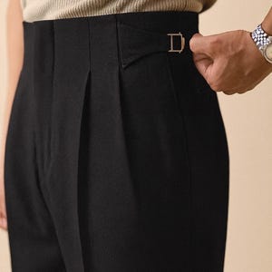 Men&#39;s Black Pleated Trousers: High Waist Tailored Dress Pants