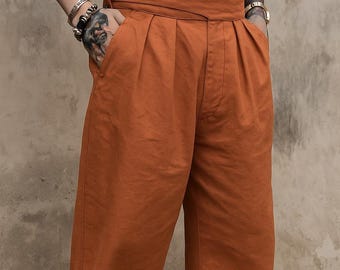 Burnt Orange Linen Gurkha Pants | High Waist Wide Leg Trousers