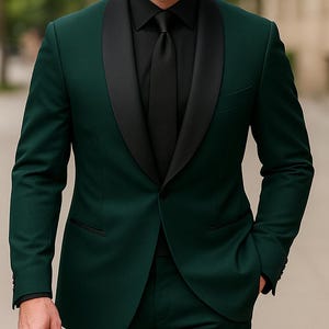 Emerald Green Tuxedo Suit: Black Satin Lapel - REALEVER Wedding Tux