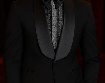 Luxury Black Tuxedo with Satin Shawl Lapel – Formal Wedding & Event Wear for Men