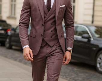 Mauve 3-Piece Suit | Slim Fit Double Breasted Wedding Suit