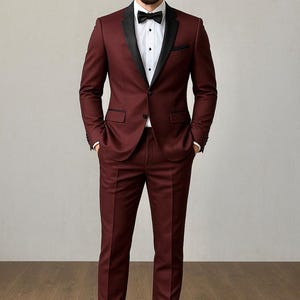 Luxury Maroon Tuxedo Suit for Men with Black Shawl Lapel – Formal Wedding & Party Wear by REALEVER