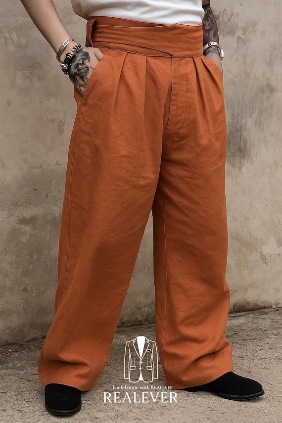 Burnt Orange Linen Gurkha Pants | High Waist Wide Leg Trousers - Etsy