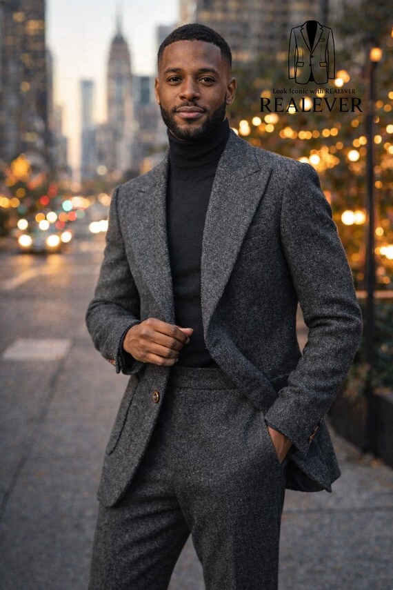 Charcoal Tweed Blazer With Matching Pants – Tailored Fit - Etsy