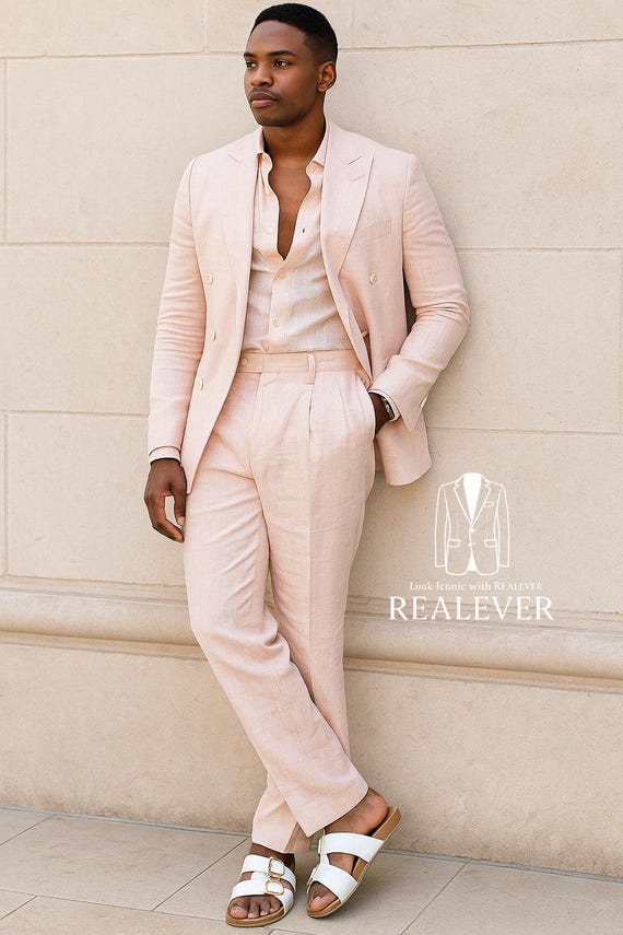 Mens Suit Kohls Pink Suit Blush Pink Linen Suit Men REALEVER Double-breasted Italian Style
