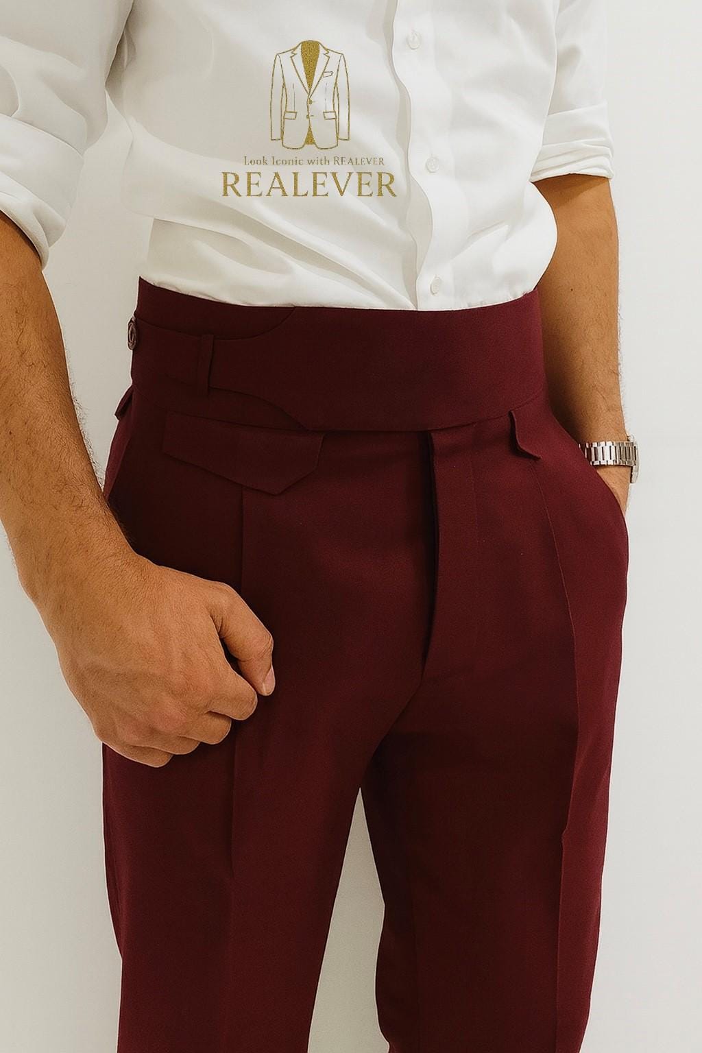 Pleated Pants Men Burgundy - Etsy