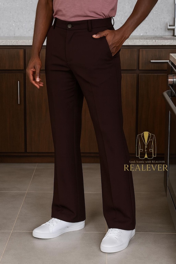 Men's Brown Flared Dress Pants: Modern Tailored Fit
