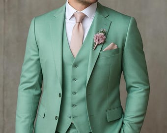 Mint Green 3-Piece Groom Suit: Modern Wedding Formal Wear