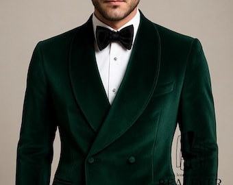 Men's Emerald Green Velvet Tuxedo Blazer - Double Breasted Shawl Lapel